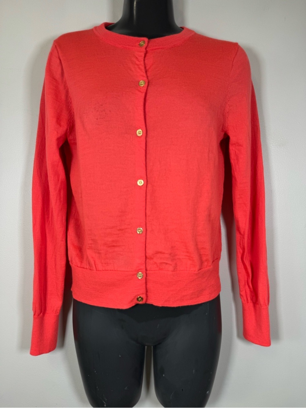 J. Crew Coral Crewneck Button Cardigan Medium